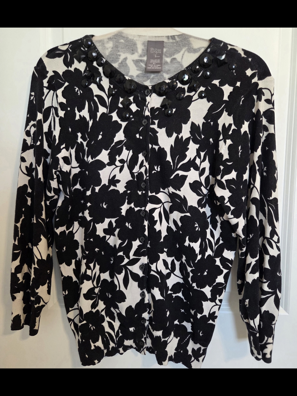 Kenar Black & White Floral Embellished Cardigan - Women